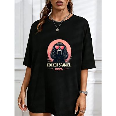 Cockerspaniel Mom T Shirt White Cocker Spaniel Dog With Heart Sunglasses And Text Cockerspaniel Mom For Dog Lovers Casual Wear