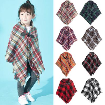 Europäischer & Amerikanischer Herbst/Winter Karo-Umhang für Eltern und Kinder mit Hörnchenknöpfen