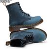 High Top Crazy Horse Blue Motorcycle Boots Women's Classic Retro Short Boots Men's and Women's Leather Boots