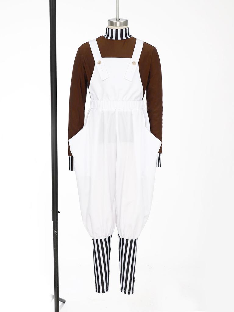 Complete Kids Boys Factory Worker Costume 2Pcs: Mock Neck Top with Back Zipper & Adjustable Cross Back Strap Striped Overalls