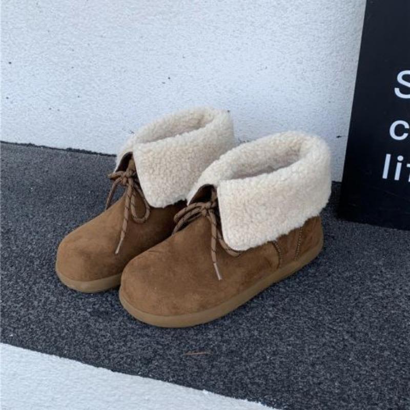 Women's Large Size Padded Thickened Winter Warm Fur One Snow Boots Padded Lining Ankle Boots Non-slip Hiking Sports Cotton Short Boots
