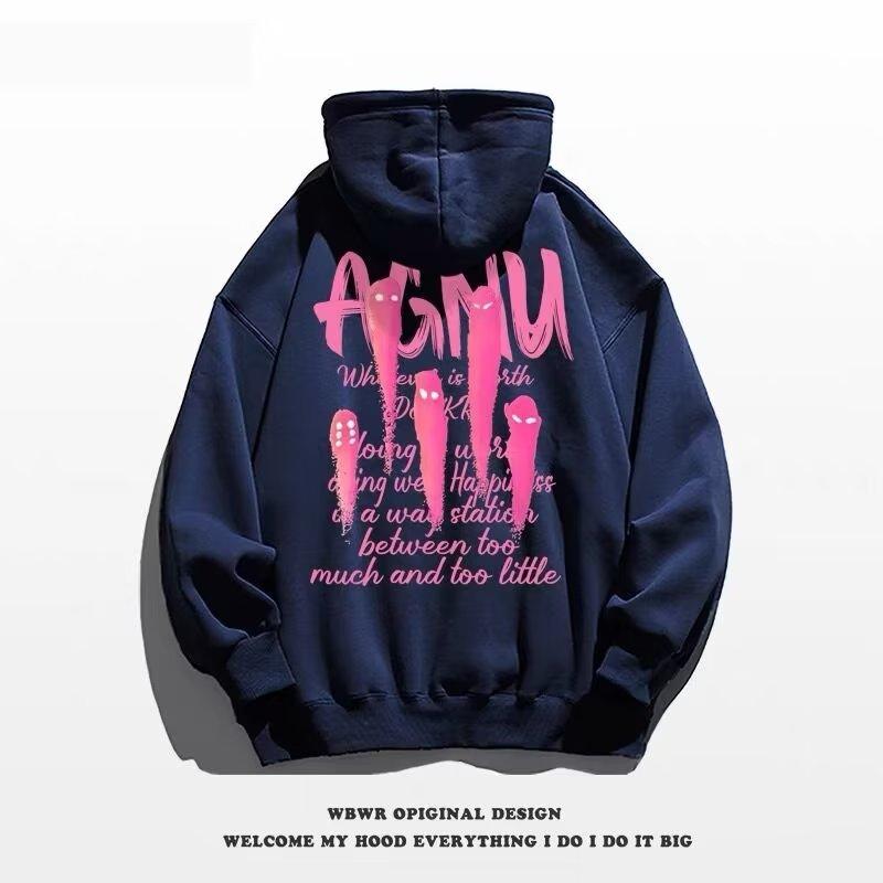 

Мужская толстовка с капюшоном весной и осенью, свободная и модная универсальная куртка с буквенным принтом, мужская толстовка с длинными рукавами, повседневный топ 3XL темно-синий