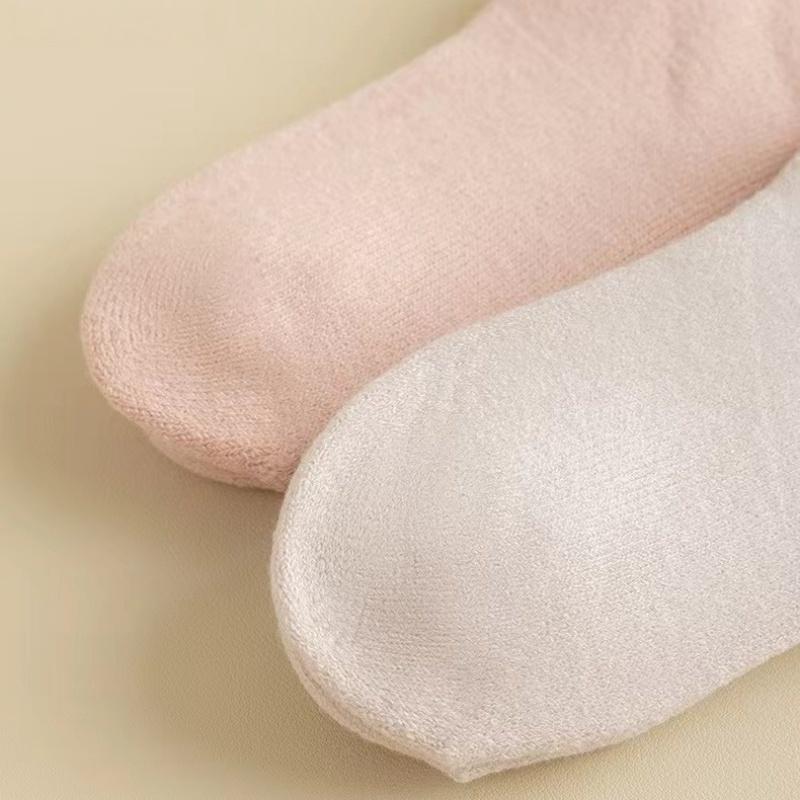 1 Pairs Women's Thickened Mink Socks Plush Sleepwear Solid Color Warm Middle Tube Autumn Winter Home Socks