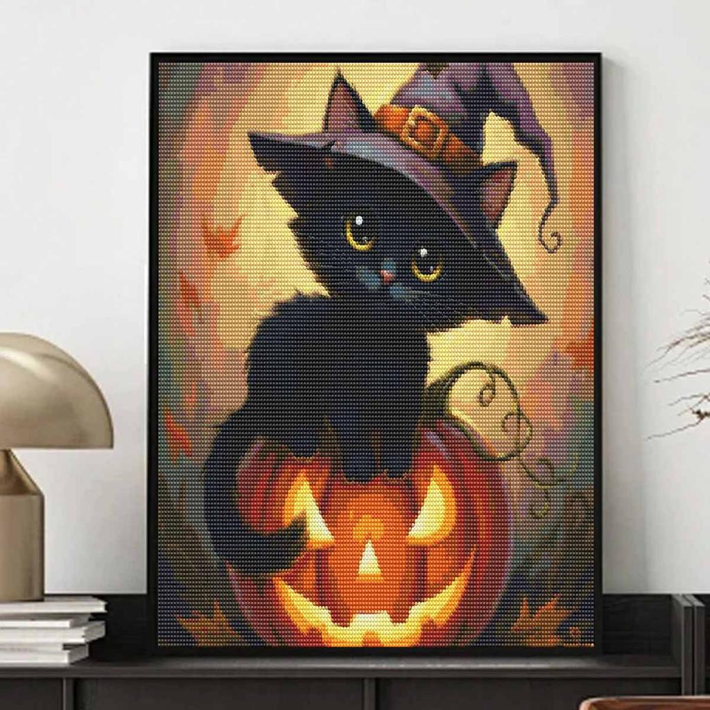 Halloween Black Cat Pumpkin Diamond Painting Mosaic Art Kit Handmade DIY Home Decoration