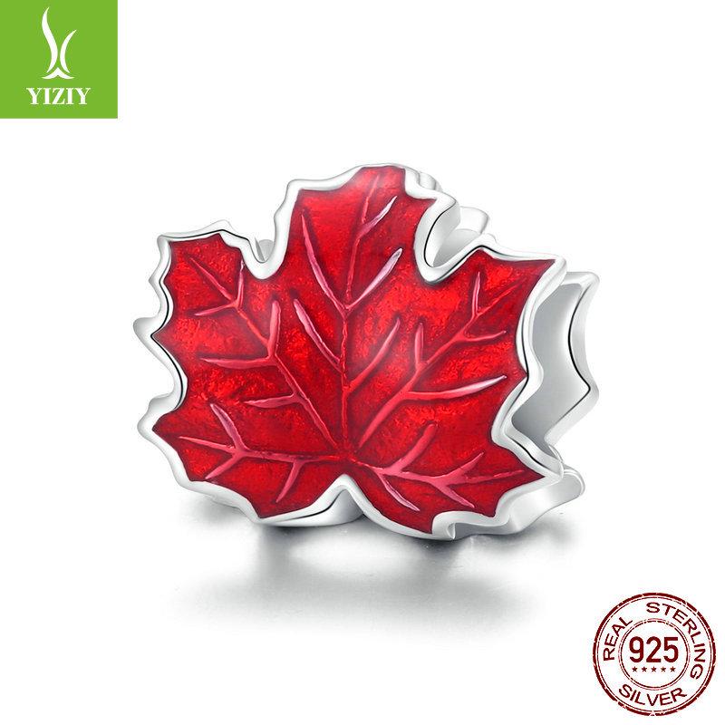 Silver Ziyun S925 Red Passion Maple Leaf Beads Fashion Oil Drop Leaf DIY Jewelry Accessories BSC335