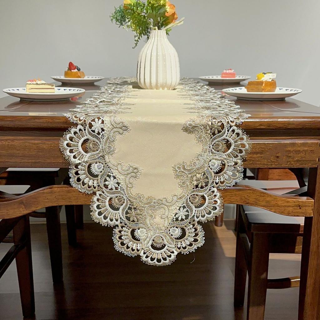 European Lace Table Flag Pu Waterproof And Oil-Proof, Solid Color Light Luxury Long Tablecloth Table Flag
