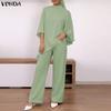 Elegant Two Pieces Women Half Sleeve Irregular Blouse and Pants Casual Suit Sets