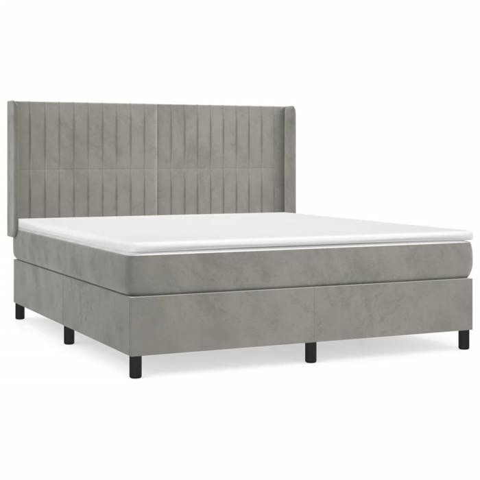 3132813 vidaXL Lit à sommier tapissier et matelas Gris clair 180x200cm Velours
