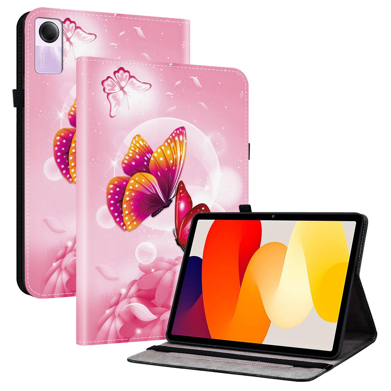 

Для Xiaomi Redmi Pad SE кожаный чехол с рисунком, подставка, чехол для планшета с отделениями для карт Pink Butterfly