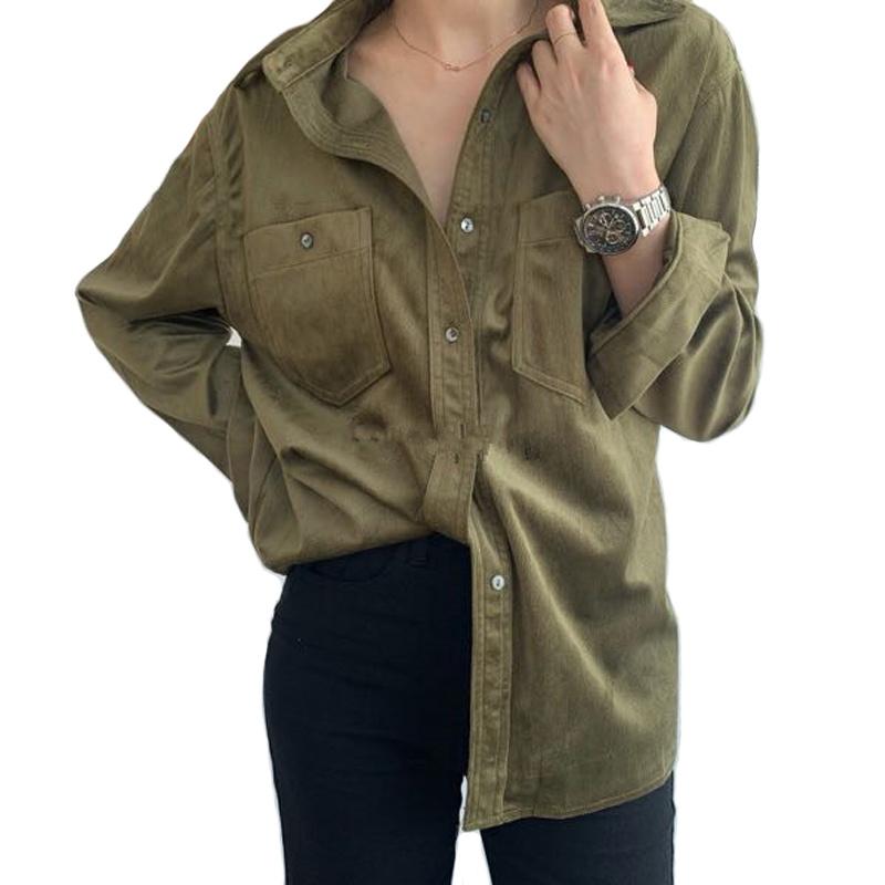 

Вельветовая рубашка с длинными рукавами intage, женские блузки, топы, корейская мода, большие размеры