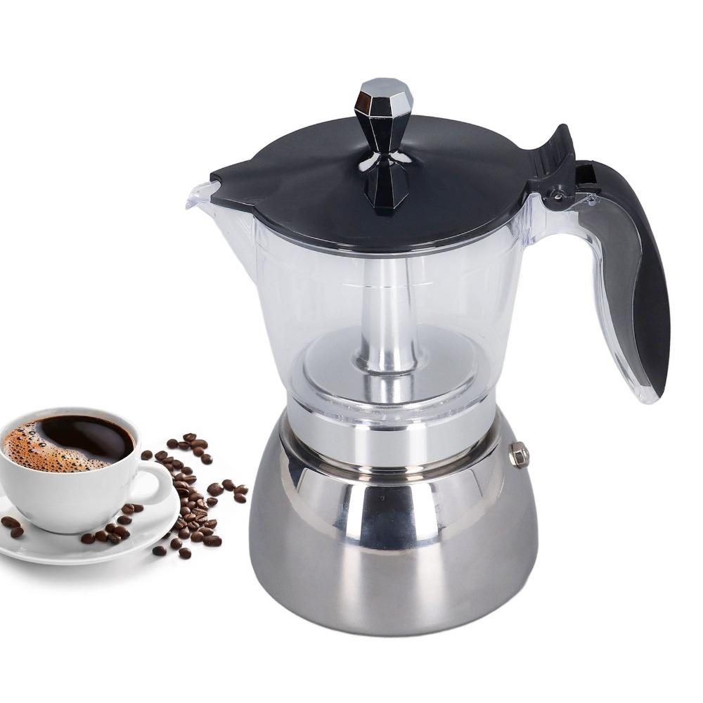 Clear ABS Top Moka Pot Coffee Maker Crystal Glass Lid Stainless Steel Coffee Pot  Home Use
