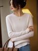 Women's Round Neck Long Sleeve 100% Wool Knit Pullover Sweater with Hollow Design