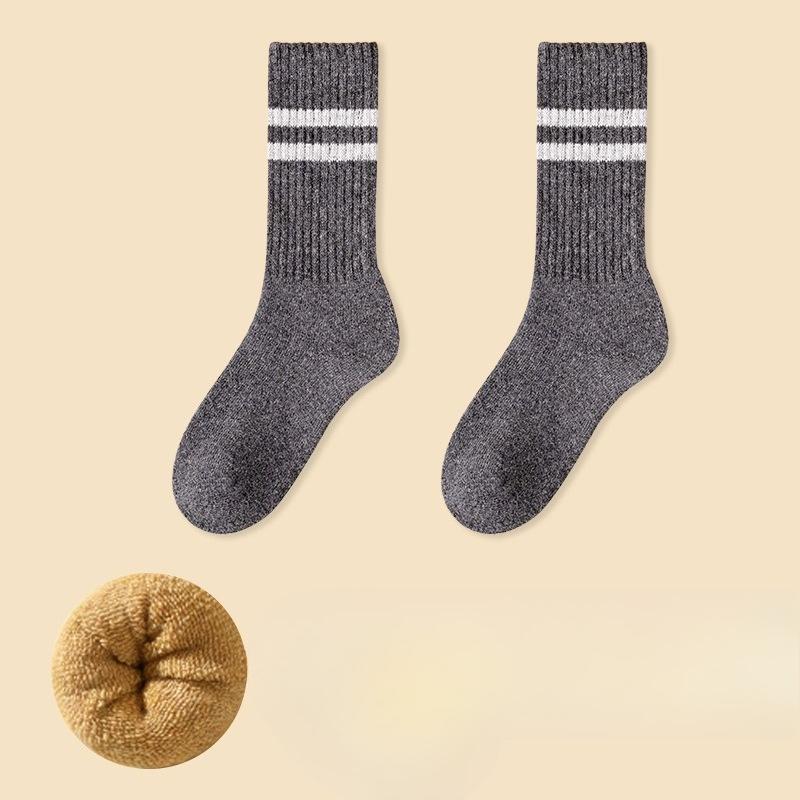 Women's Autumn and Winter New Velvet and Thick Warm Striped Moon Tube Wool Socks
