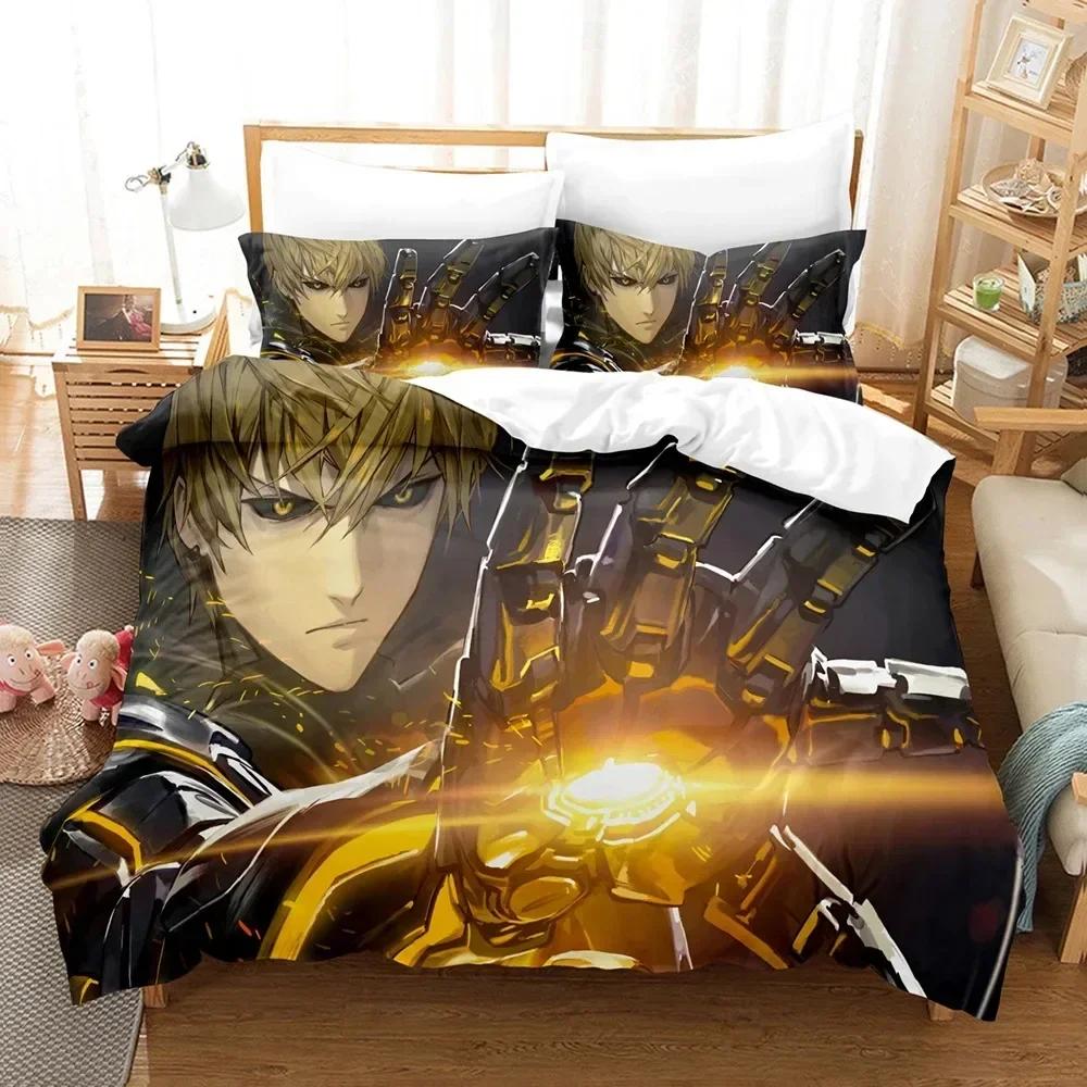 Anime One-Punch Man Saitama Sängkläder Set Pojkar Flickor Twin Queen Size Påslakan Örngott Säng Barn Vuxen Hemtextil