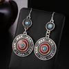 Damen-Ohrringe mit Strass-Intarsien, Emaille-Blume, lang, ethnisch, rund, mit Haken