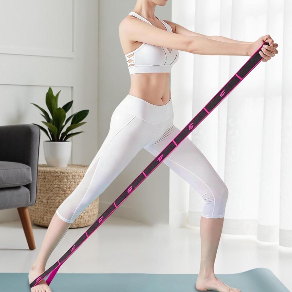 8 Segment Yoga Stretch Strap Elastic for Upper Lower Body Shoulder Leg rose red