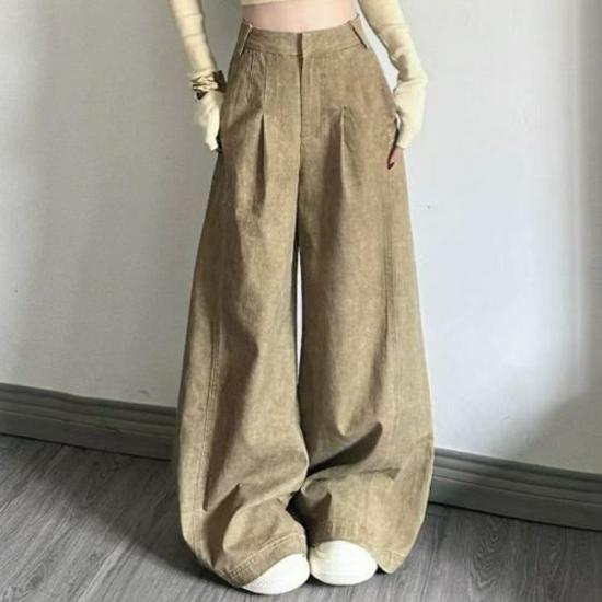 

Khaki High-Waisted Wide-Leg Jeans for Women - Slimming Floor-Length, Loose Fit, Lazy Style (Spring/Autumn 2025). L 106-116 lbs