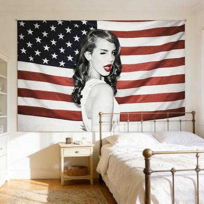 USA Flag  Iconic Female Music Star Tapestry Vintage Portrait Red White Blue Decor 2D Print Ideal for Room  Office