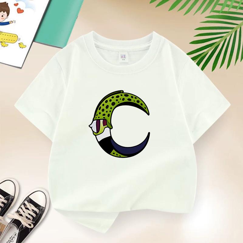 Dragon Ball Summer White Childrens Letter AW Printed Short Sleeve TShirt for Boys and Girls Cute Casual Tee Suitable As AGift