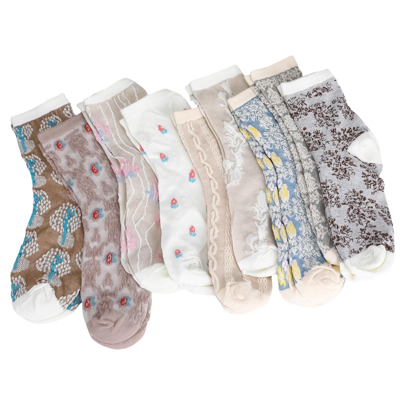 

9Pair Soft Socks for Women Vintage 3D flower Breathable comfortable Cotton Multi Color Embossed Floral Calf Sock fashion design