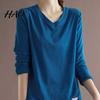 Bottoming Shirt V Neck Long Sleeves Women Top Autumn Pullover Winter Solid Color T-shirt Streetwear Sleeve