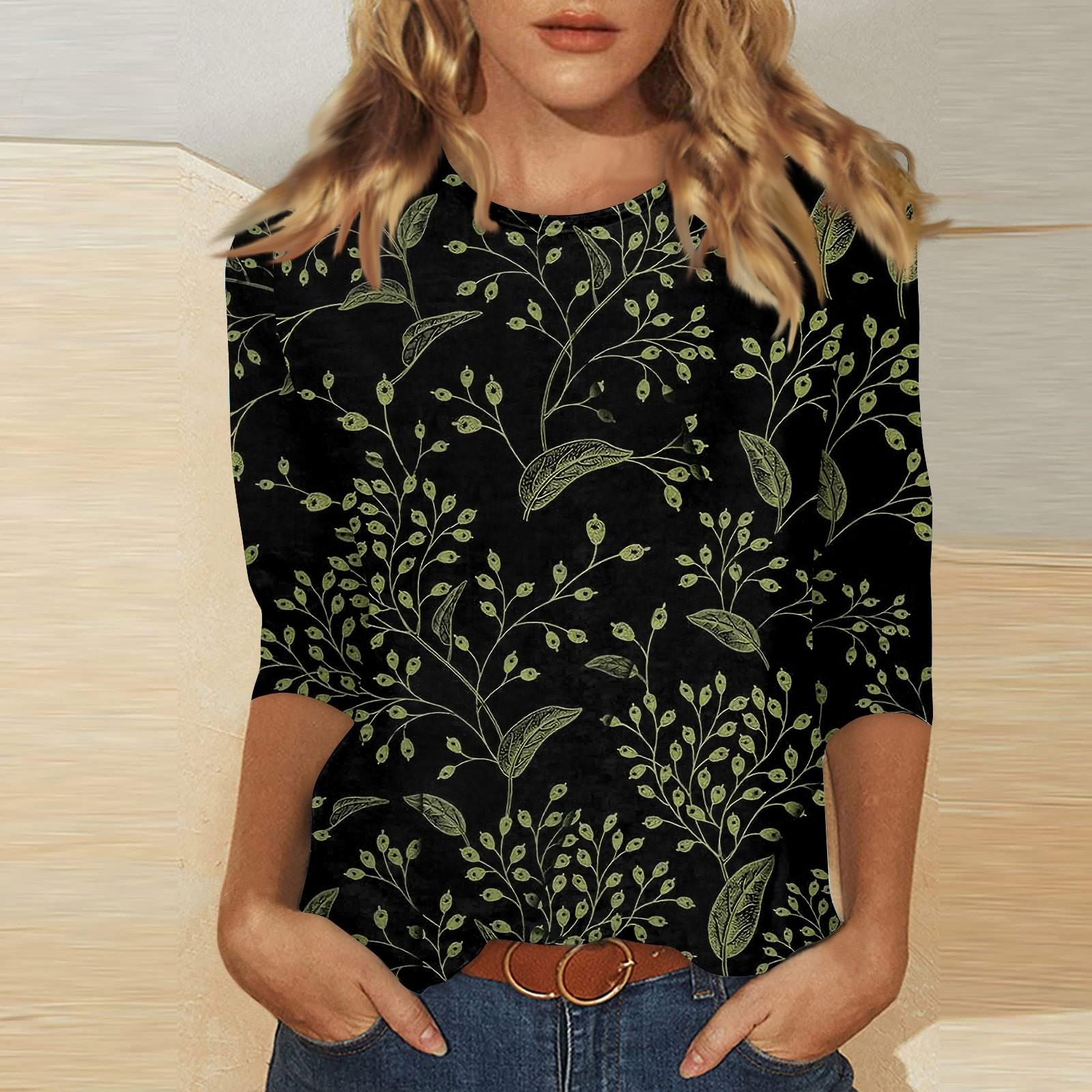 

Женские повседневные футболки с рукавом 3/4, топы с круглым вырезом L чёрный