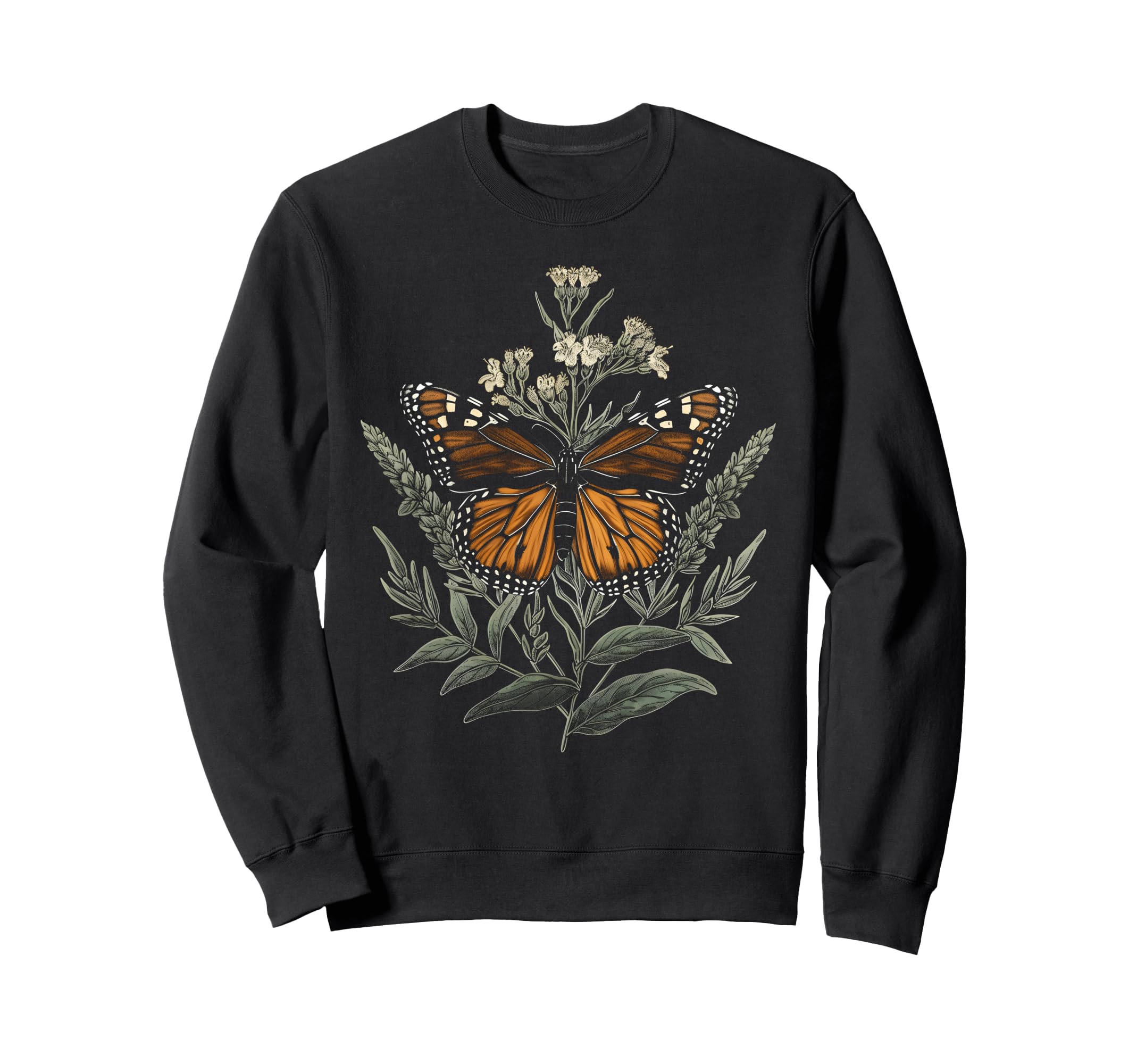 

Vintage Monarch Butterfly Floral Sage Flower Girl Botanical Mom Sweatshirt чёрный