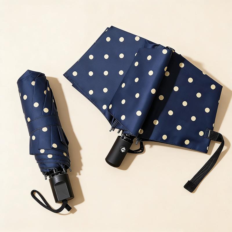 Parapluie Pliant à Pois Revêtement Noir Anti-UV Imperméable Parfait Pour le Trajet Quotidien et les Voyages
