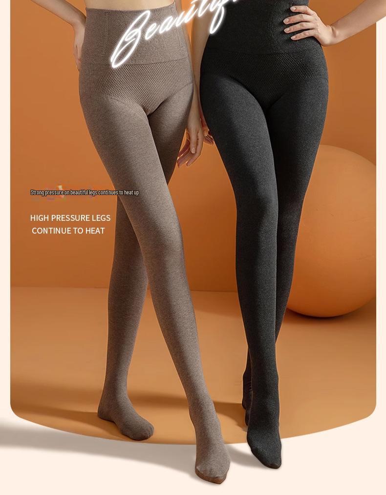 Gray High-Waist Fishbone Bottoming Tights: Thickened, Velvet-Enhanced, Non-Slip Pantyhose for Women - Keeps Legs Warm In Autumn & Winter.