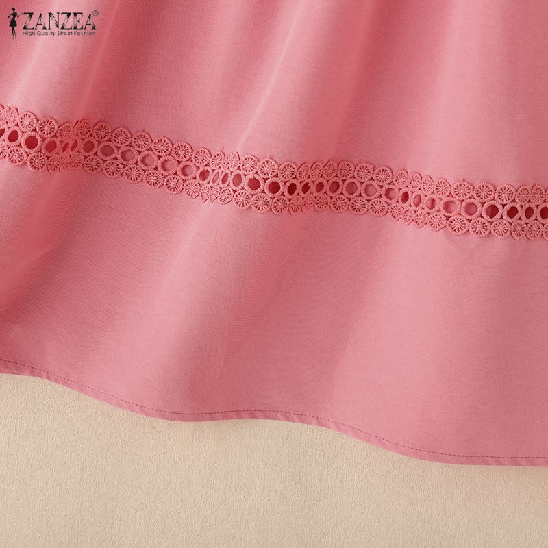 ZANZEA Women Casual Lace Embroidery Patchwork Short Sleeve Crochet Blouse Tops