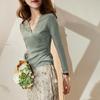 Autumn Winter Knitted Wrapped V-neck Long Sleeve Sweater Slim Fit Women Office Pleated Knitted Sweaters Casual Simple Basic Versatile Top
