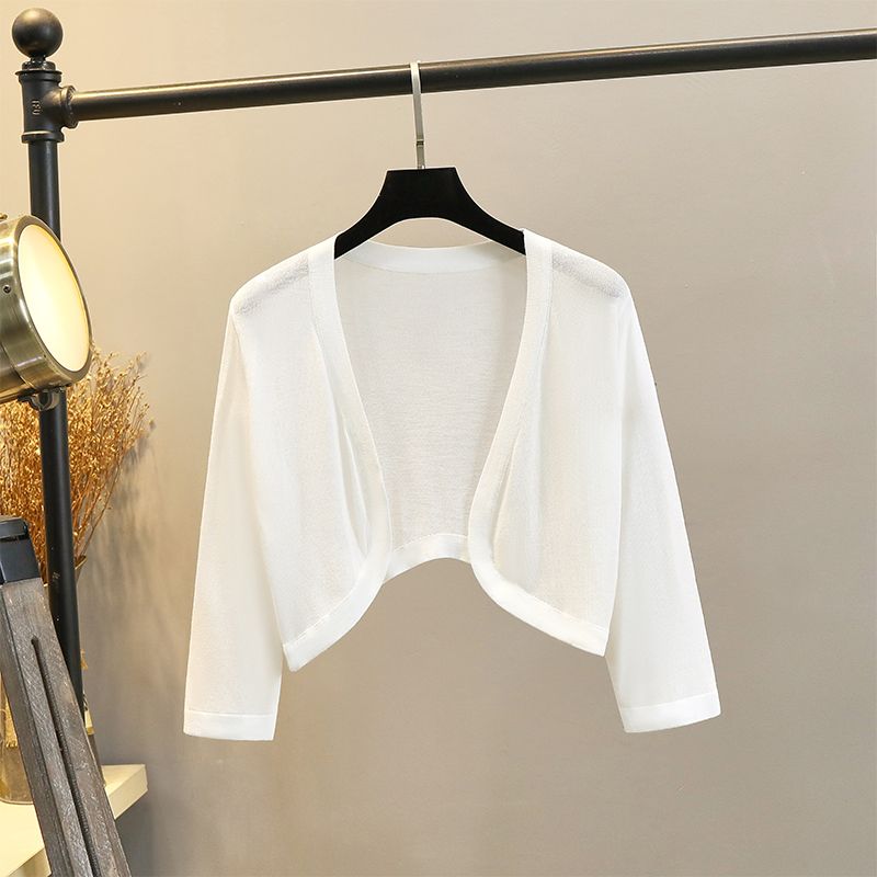 

Shawl Summer Sling Dress Outerwear Thin Short Ice Silk Small Waistcoat Sun Protection Knit Cardigan Women s Coat White L