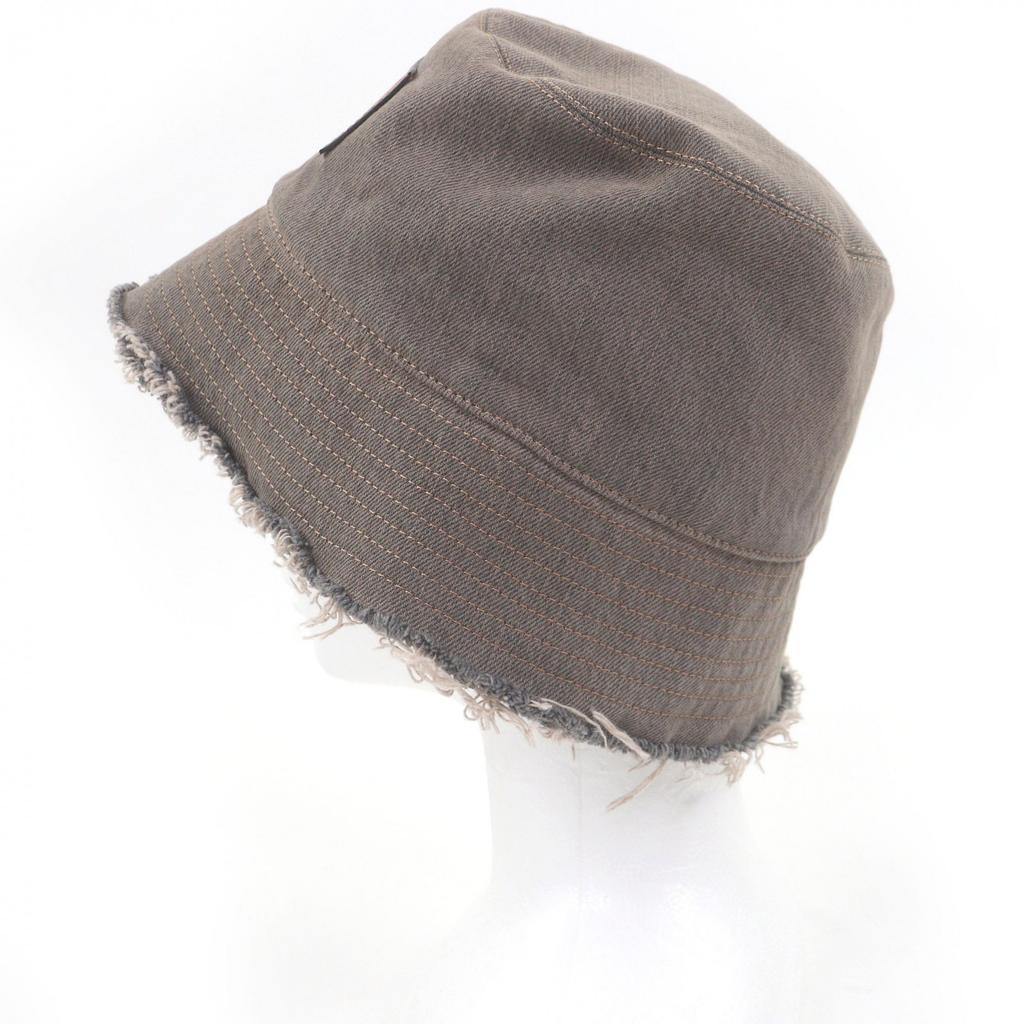 Great LOEWE hat Logo leather patch fringe denim bucket bag Brown cotton mens 57 Used