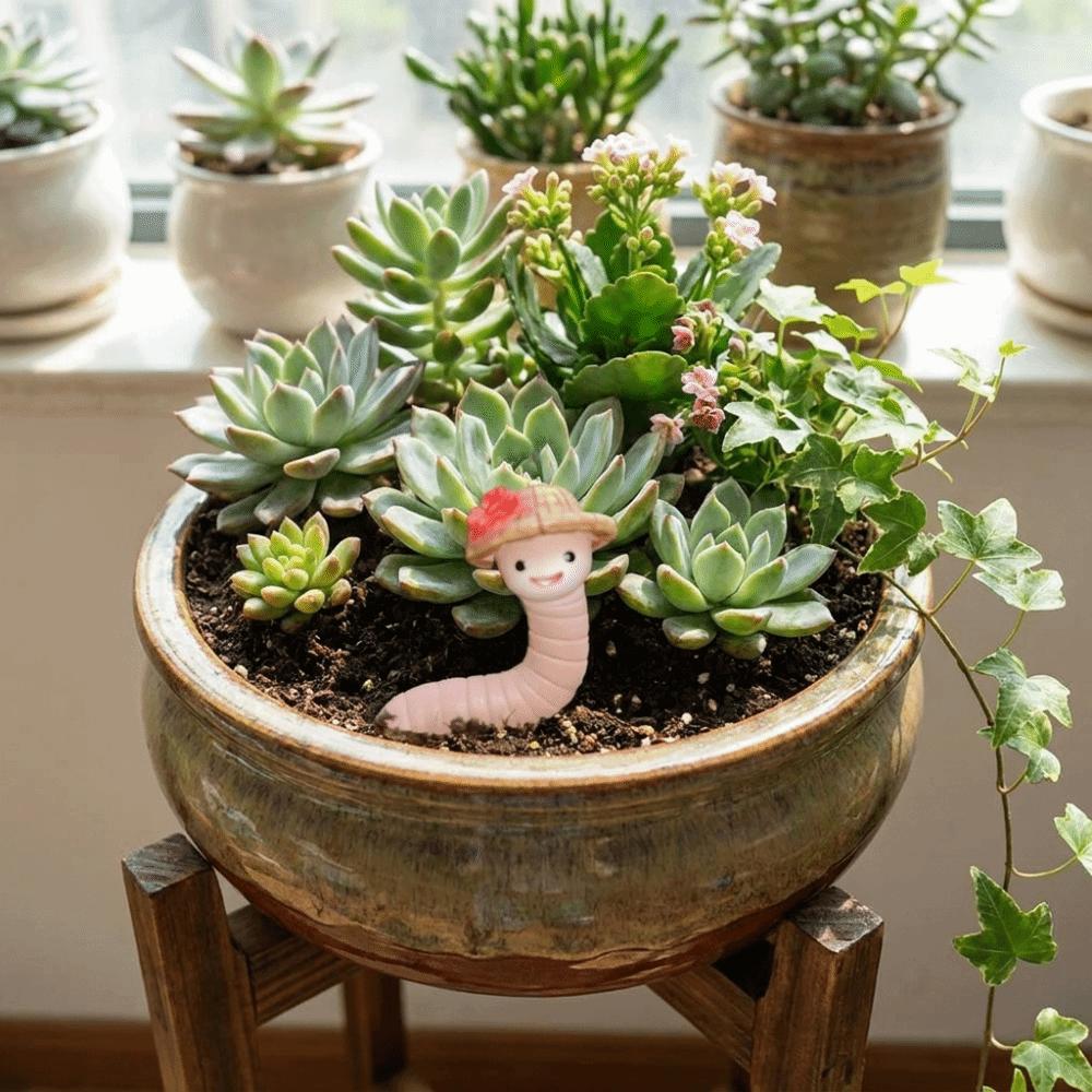 3PCS/SET Resin Earthworm Flowerpot Decoration Realistic Earthworm Ornaments Succulent Plants