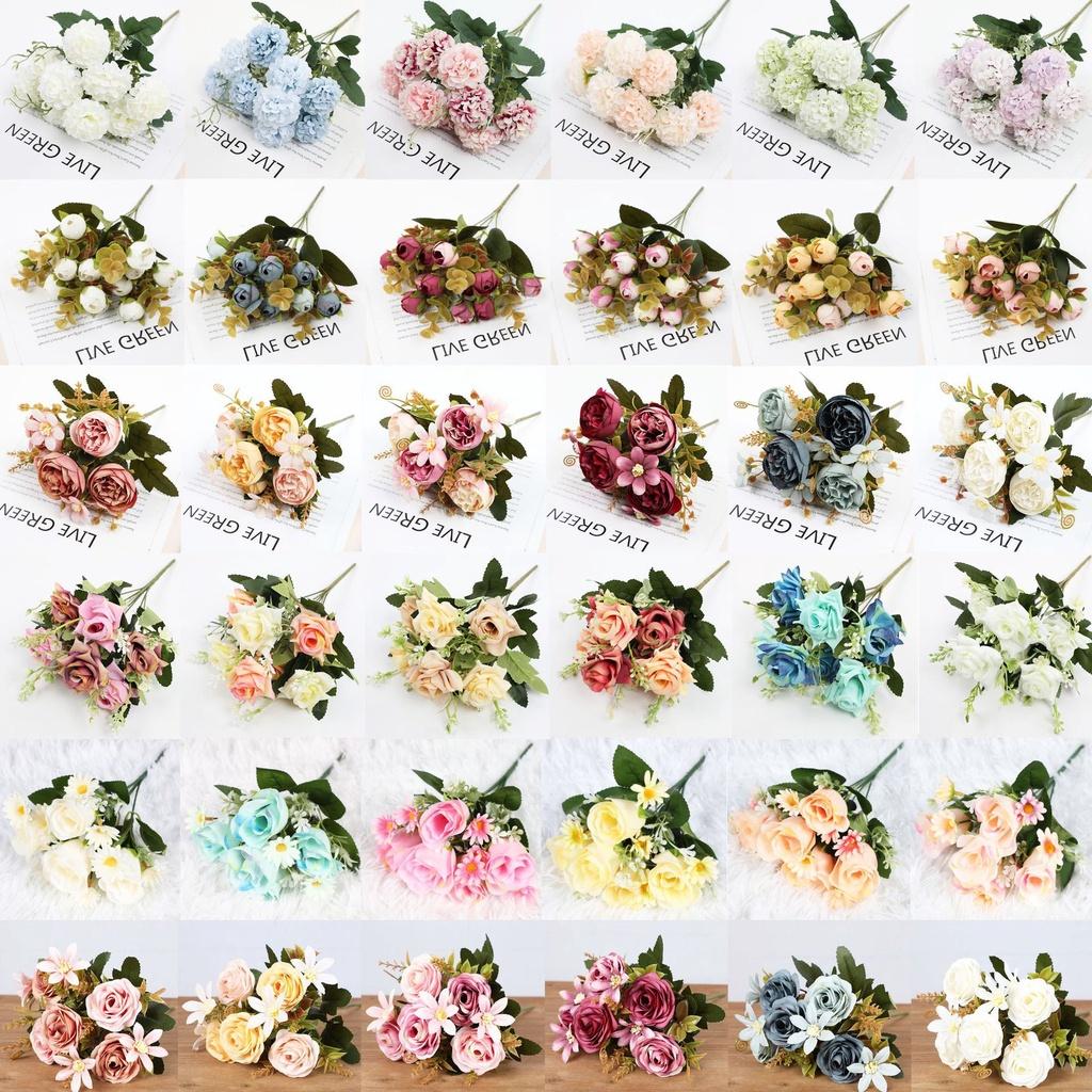 Realistic Rose Peony Artificial Flower Bouquet For Home Wedding Hotel Decoration Silk Material