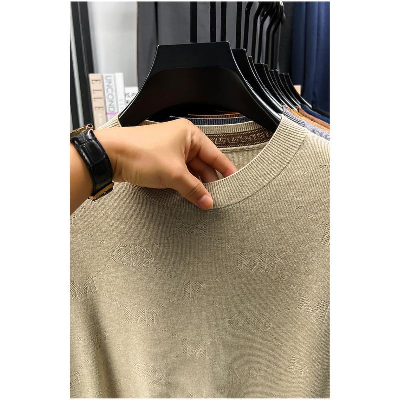 New Autumn And Winter Men'S Sweater Solid Color Round Neck Jacquard Casual Fashionable Simple Knitwear Base Sweater Top