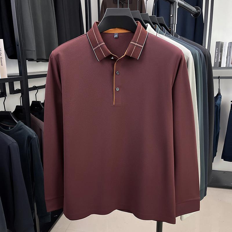 High Quality Seamless Long Sleeved T-Shirt With Collar, Men'S Spring And Autumn New Style, Middle-Aged Loose Casual Polo Shirt