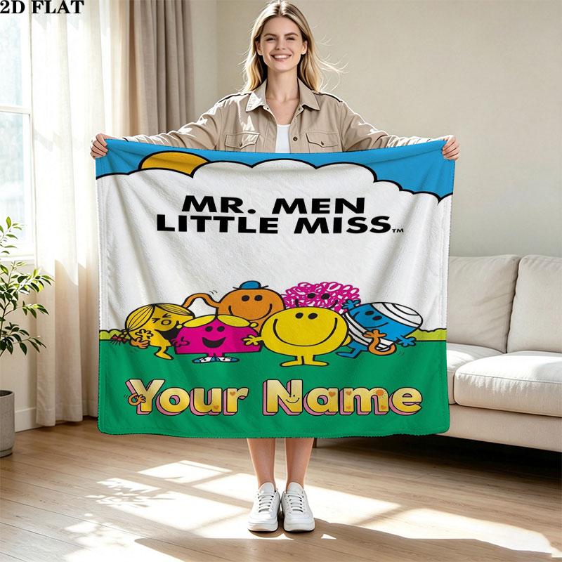 1PC Mr. Men Little Miss Custom Name Patterned Flannel Blanket Suitable For All Seasons for Home Decor Warmth and Comfort Gifts Holiday Present