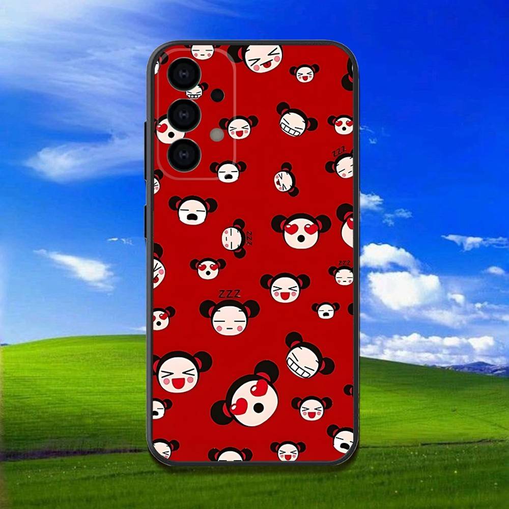 P-Pucca Cute Love Phone Case For Samsung Galaxy A13,A21s,A22,A31,A32,A52,A53,A71,A80,Soft Black Shell