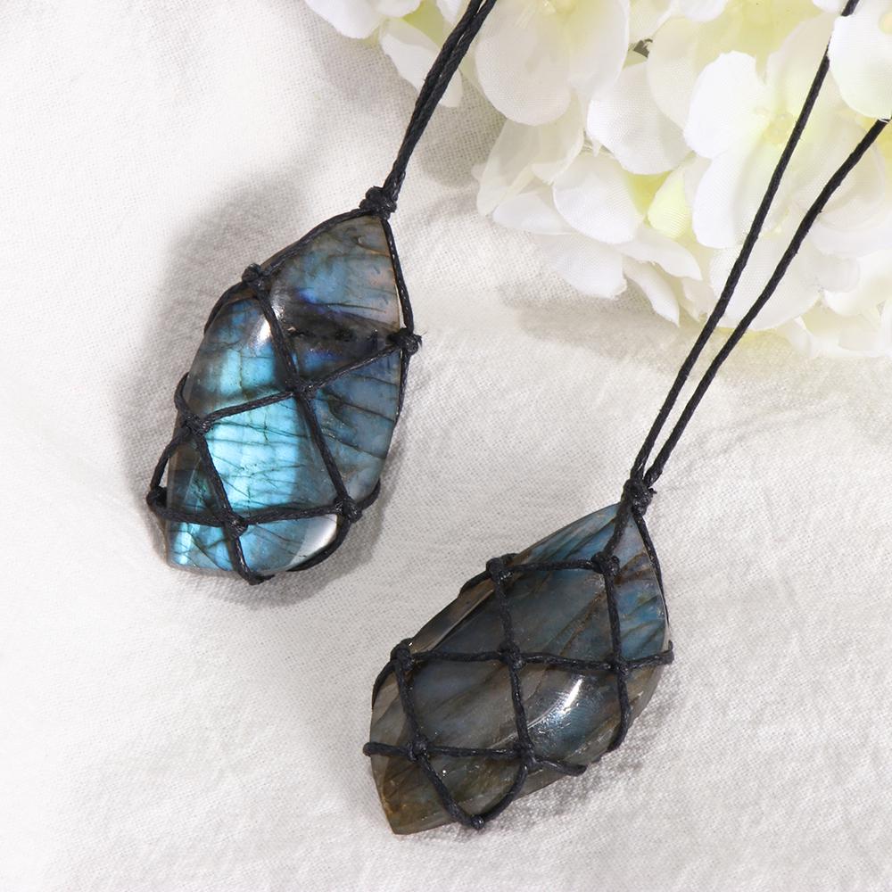 Dragons Heart Labradorite Necklace Natural Stone Pendant Wrap Braid Yoga Macrame Necklaces Men Women Energy Necklace Jewelry