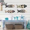 Fish Wall Decoration Vintage UV Decor Farmhouse Rustic 4Pcs Wooden Ocean Art Printed Art Beach Nautical Coastal Theme Decor