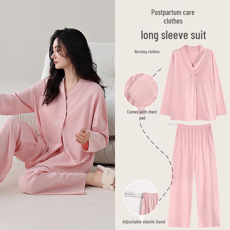 

New Women s Breathable Cotton Postpartum Nursing Wear with Breast Pads - Year-Round Comfort for Autumn & Winter XL (60-70 kg)