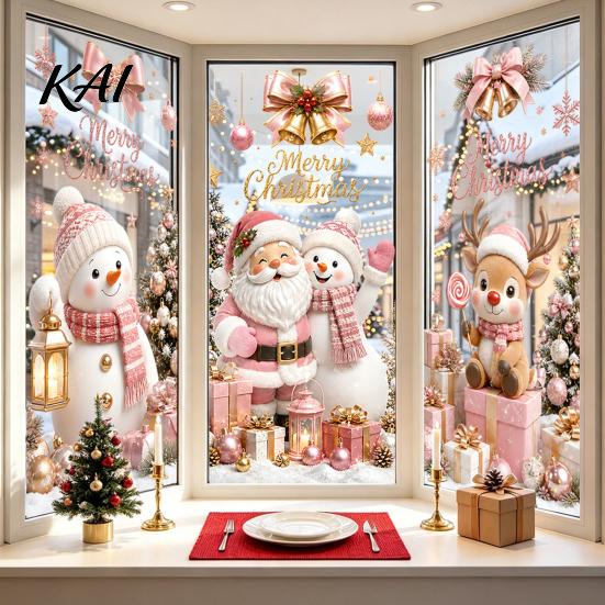 Decorative Stickers for Store Christmas Window Clings, Cute Snowman Santa Penguin Reindeer Durable Sunproof Glass Decal Glass, Reusable Holiday Static