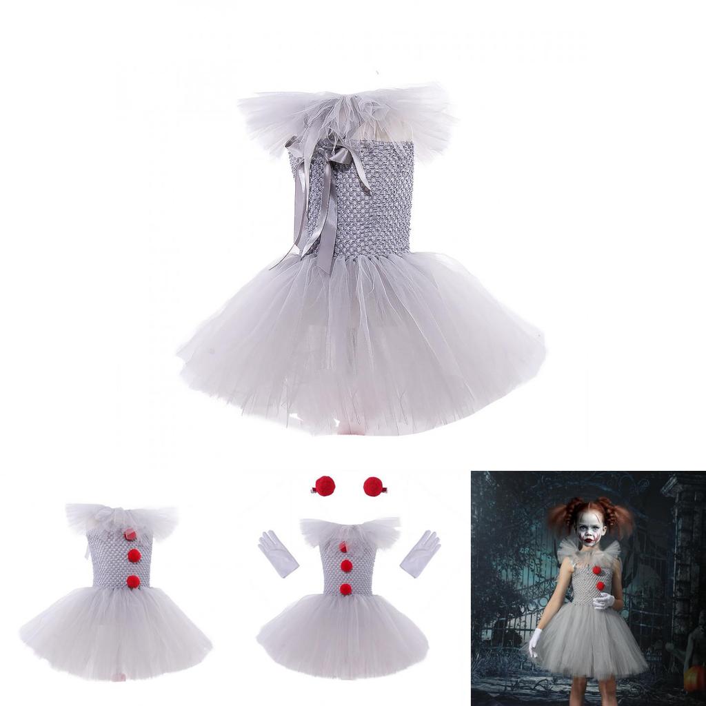 Weiches und flauschiges Clown-Mädchen-Kleid-Set für Maskenpartys