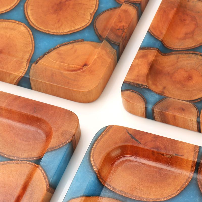 Handmade Wooden Tray Lychee Wood Logs and Resin New Design Creative Serving Tray Hotel Home Holiday Dinner Plates Tableware