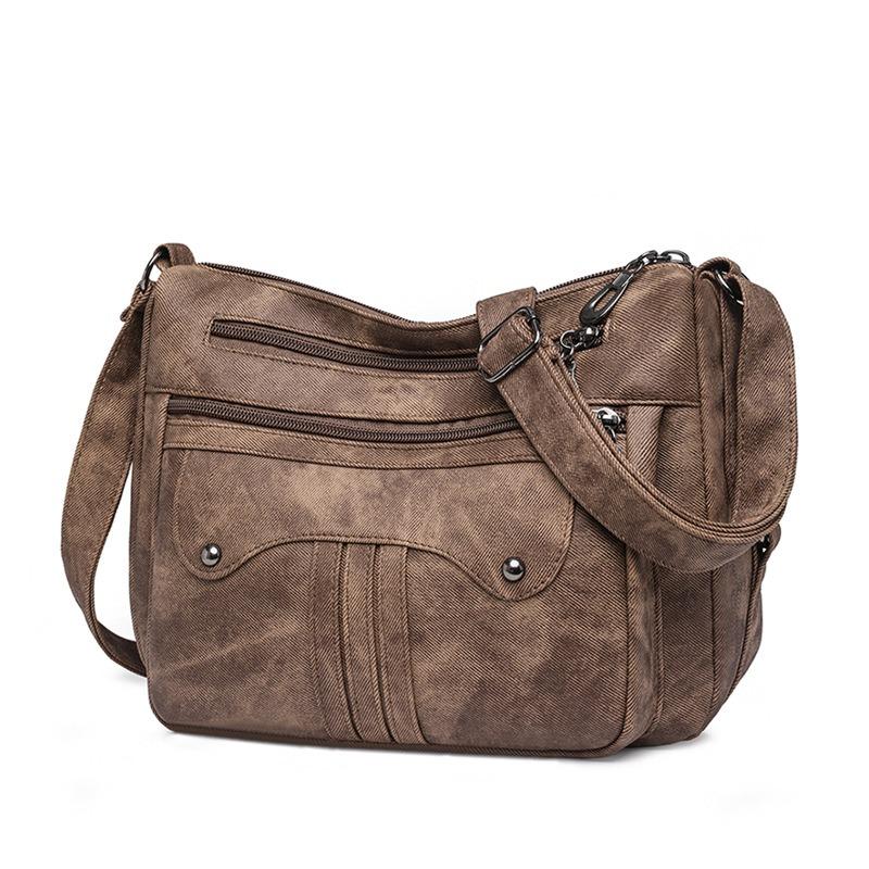 Women's bag new casual large-capacity shoulder bag washed leather messenger bag fashionable mother bag