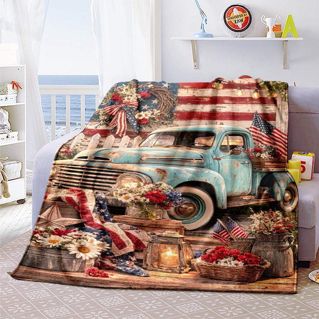 1PC Tractor Farmhouse Scene Blanket Soft Comfortable All Seasons Suitable Sofa Office Travel Festive Gift