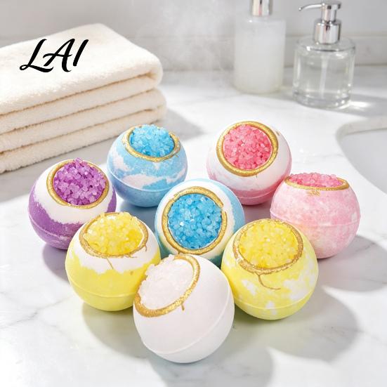 Relaxing Bath Bombs 100G Handmade Sea Salt Bombs Natural Plants Extract Essential Oils Fizzies Soothing Ball Dry Skin Moisturizing Shower