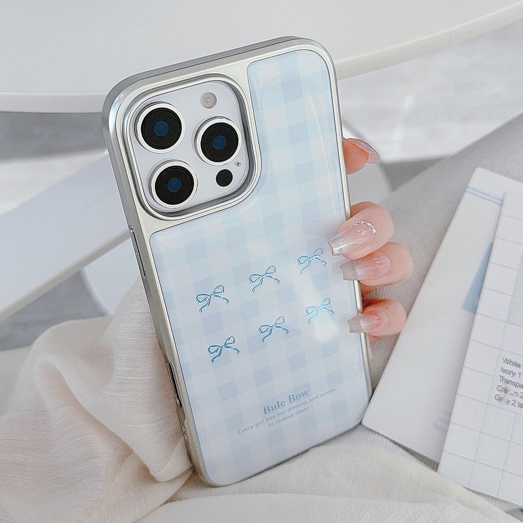 Gilded Iphone16 Mobile Phone Case 15pro Max Blue Plaid 14 Electroplated 13 Drop Glue 12 Suitable for Apple Huawei