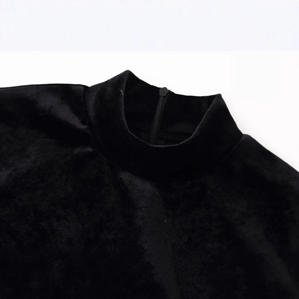 2025 Spring Women's European-American Velvet Patchwork Slimming Long Sleeve Dress